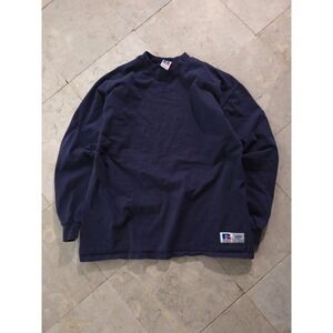 Vintage 90s Russell Athletic Blue Long Sleeve T-shirt Made In USA L High Cotton